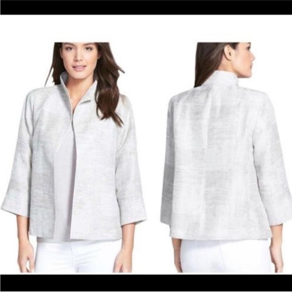Eileen Fisher | Silver Metalic Funnel Neck Jacket Petite Medium